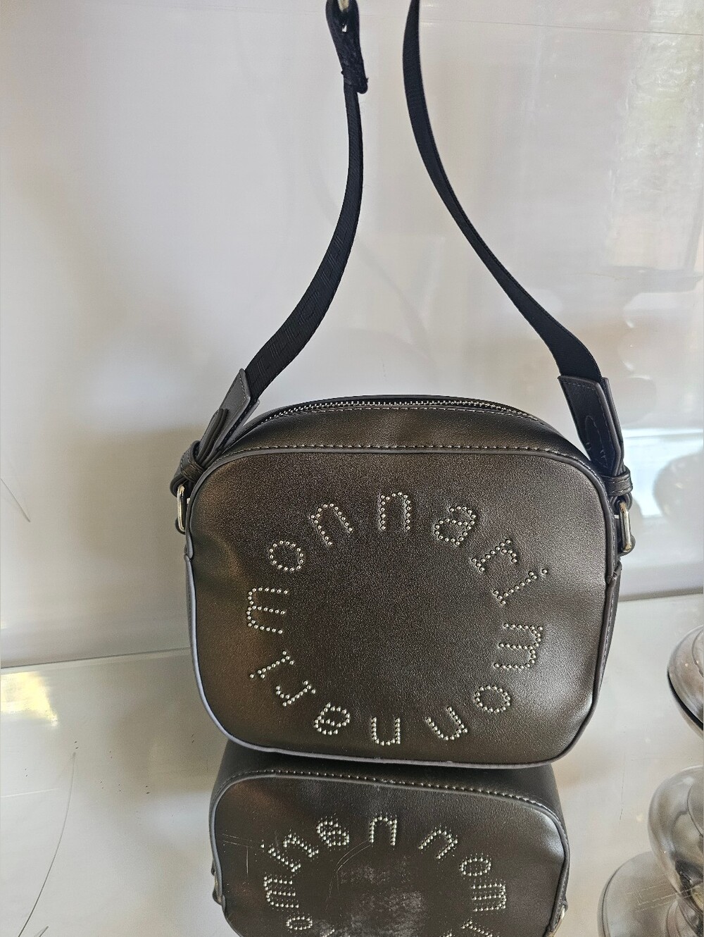 Monnari Studded Circular Logo Crossbody Bag in Metallic Brown